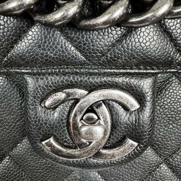 Chanel Large Retro Classic Flap Bag Black Quilted Caviar Leather Silver HW - Picture 3 of 11